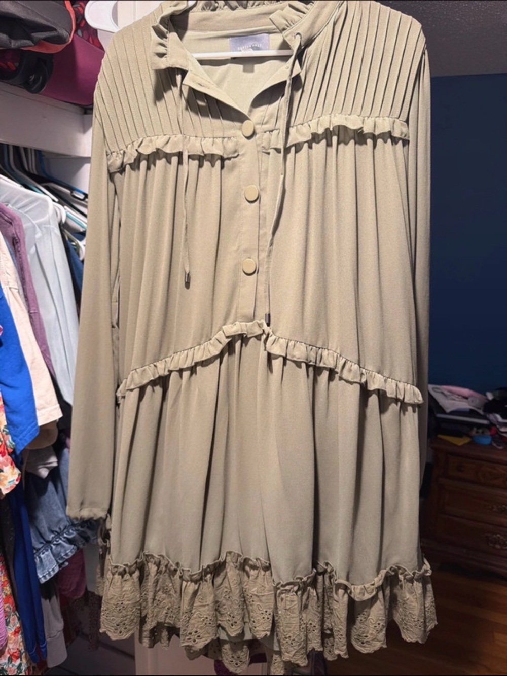 Pleated Tiered Mini Skirt in Beige